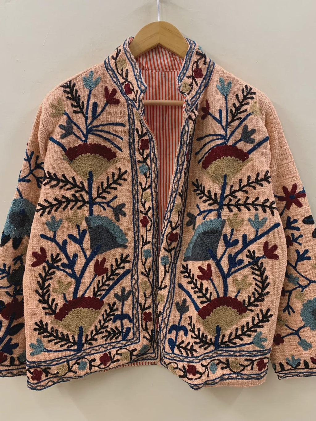 Suzani Cotton Short Coat, Women's Jacket, Indian Cotton Handmade Embroidery Coat, Suzani Cotton Boho Jacket, Gift For Her, Boho Suzani Coat
