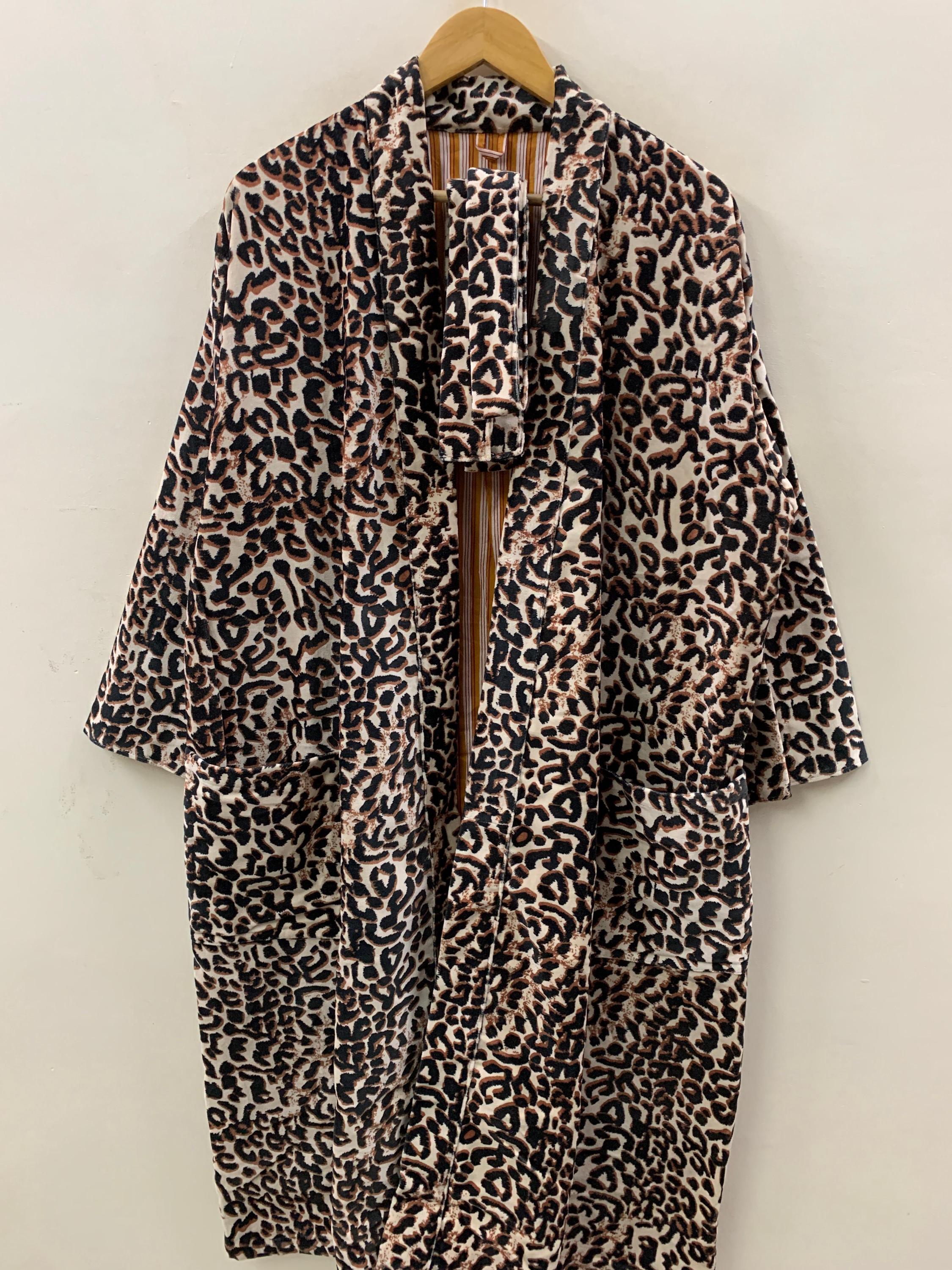 Leopard Print Velvet Kimono Robe | Animal Print Loungewear | Dressing Gown with Belt | Statement Robe for Women |Kimono Jacket |Gift for Her