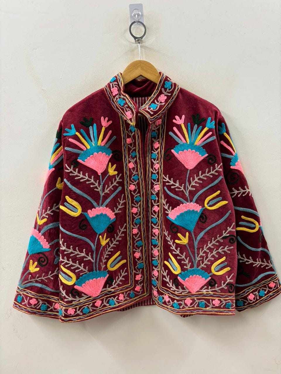 Ethnic Suzani Embroidered Velvet Winter Jacket | Handmade Short Festival Coat | Bohemian Outerwear | Winter Kimono Jacket | Gift For Wife