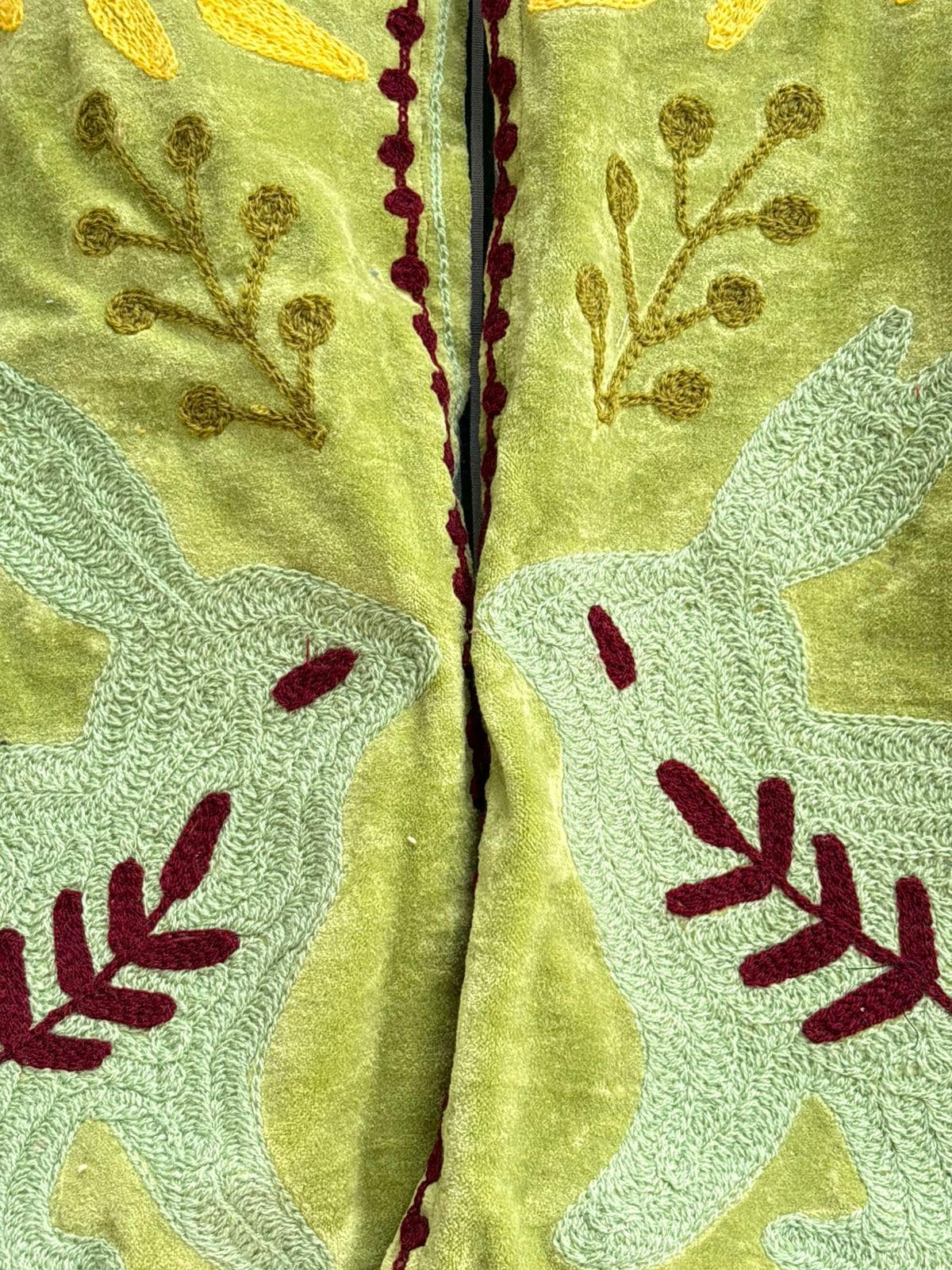 Green Velvet Suzani Jacket | Floral Embroidery Jacket  | Hippie Coat | Warm Winter Coat | Artisanal Outerwear | Gift For Her | Cropped Coat