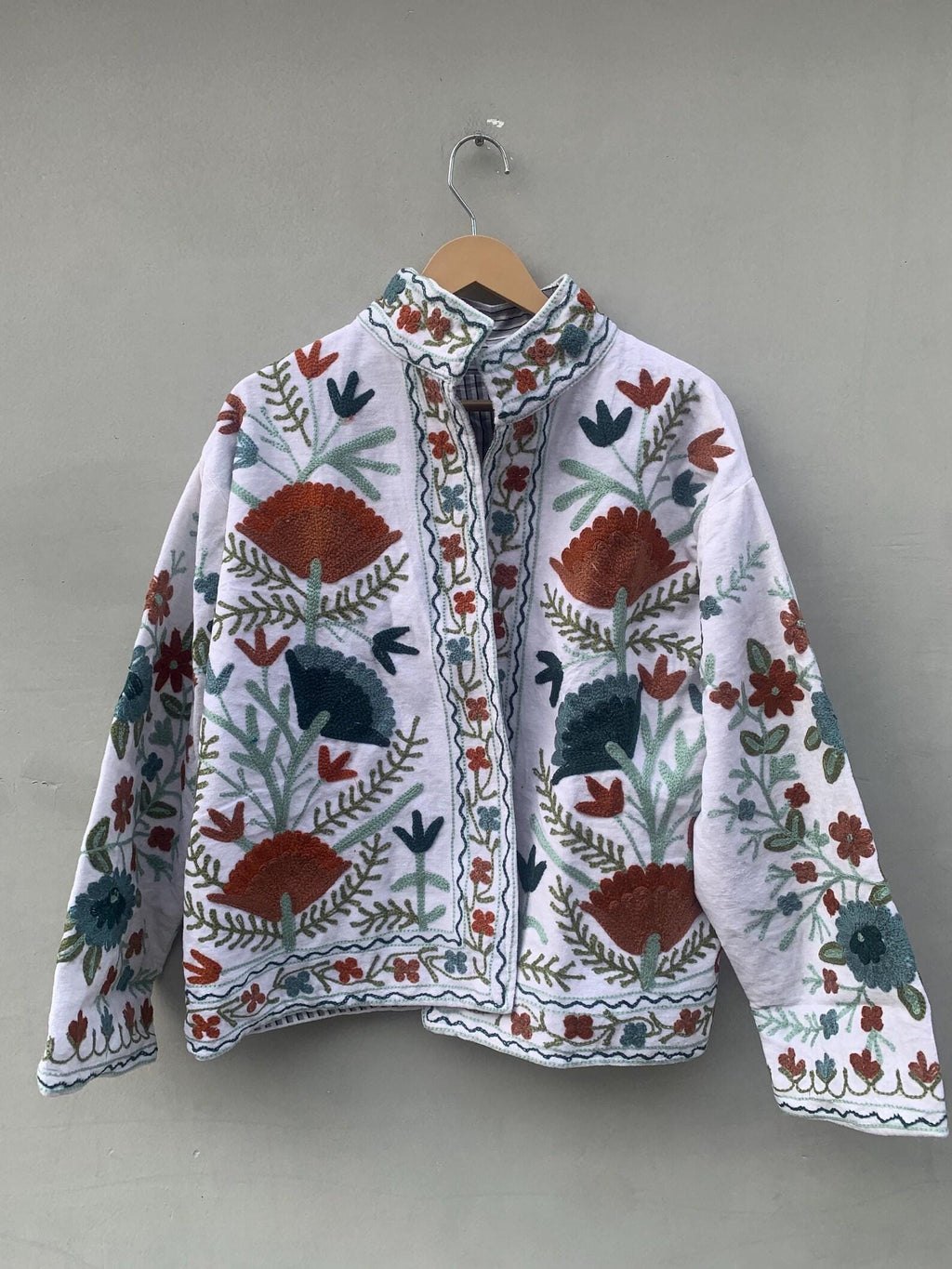 Suzani Embroidery Velvet Jacket Oversized Long | Traditional Boho Ethnic Coat | Winter Festival Wear | Handmade Jacket | Gift for Her