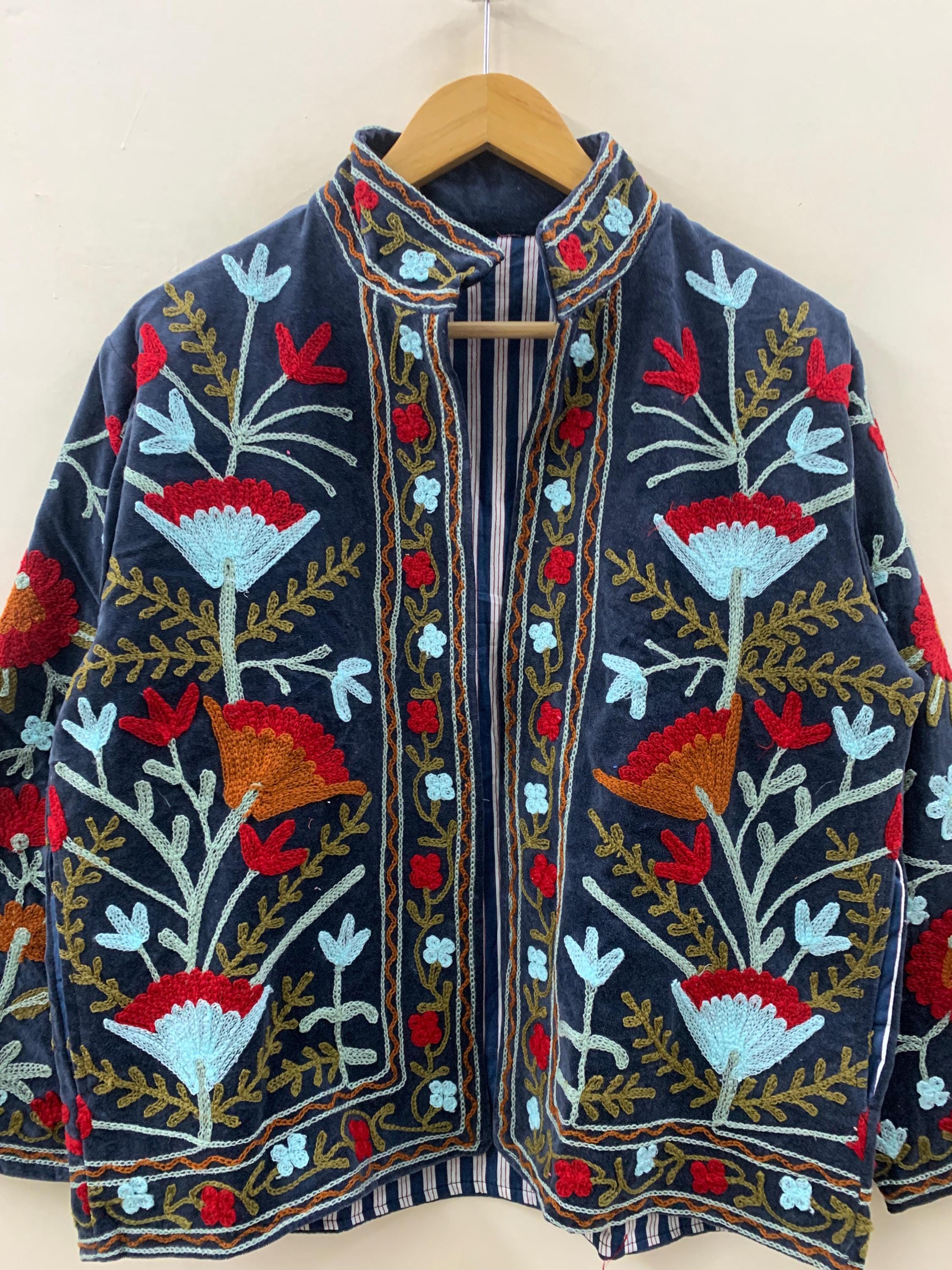 Suzani Embroidered Velvet Jacket | Kimono Style Jacket | Winter Coat | Boho Jacket | Unisex Outerwear | Vintage Ethnic Jacket |Gift For Her