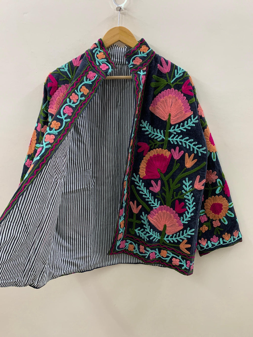 Embroidered Suzani Fabric Short Velvet Jacket | Button Winter Coat | Short Jacket | Spring Bomber Jacket | Gift For Her | Velvet Coat