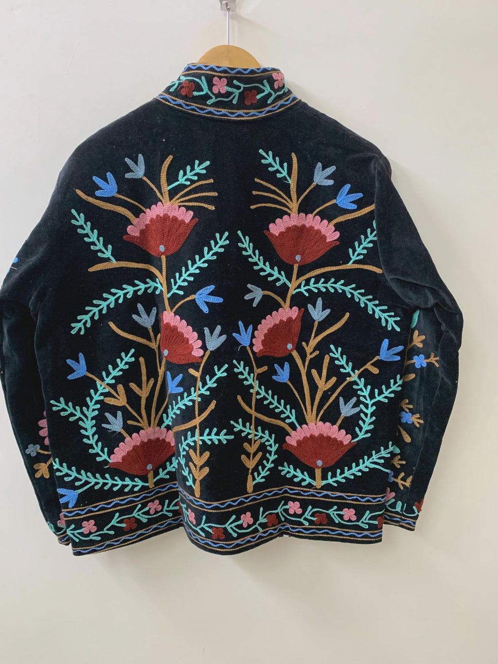 Boho Ethnic Suzani Velvet Cropped Winter Jacket | Traditional Boho Festival Coat | Handmade Embroidered Kimono Outerwear | Gift for Her
