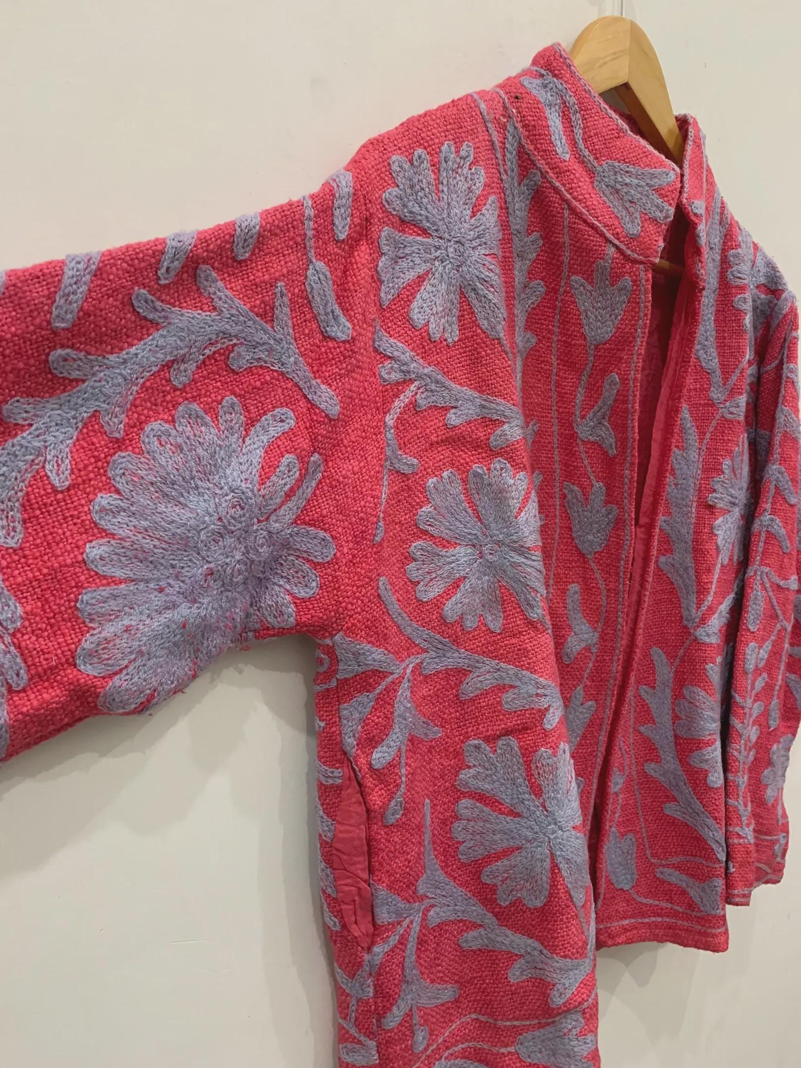 Floral Suzani TNT Fabric Short Jacket | Long Sleeve Spring Bomber Jacket | Gift For Her