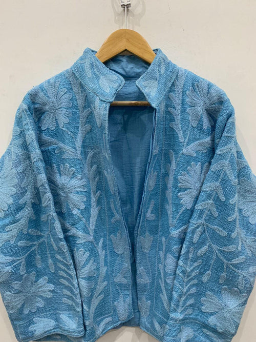 Blue Suzani TNT Fabric Short Boho Jacket | Long Sleeve Button Winter Coat | Short Jacket | Spring Bomber Jacket | Gift For Her | TNT Coat