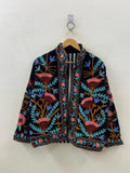 Suzani Embroidered Velvet Winter Jacket | Handmade Short Festival Coat | Ethnic Bohemian Outerwear | Winter Kimono Jacket | Gift For Wife
