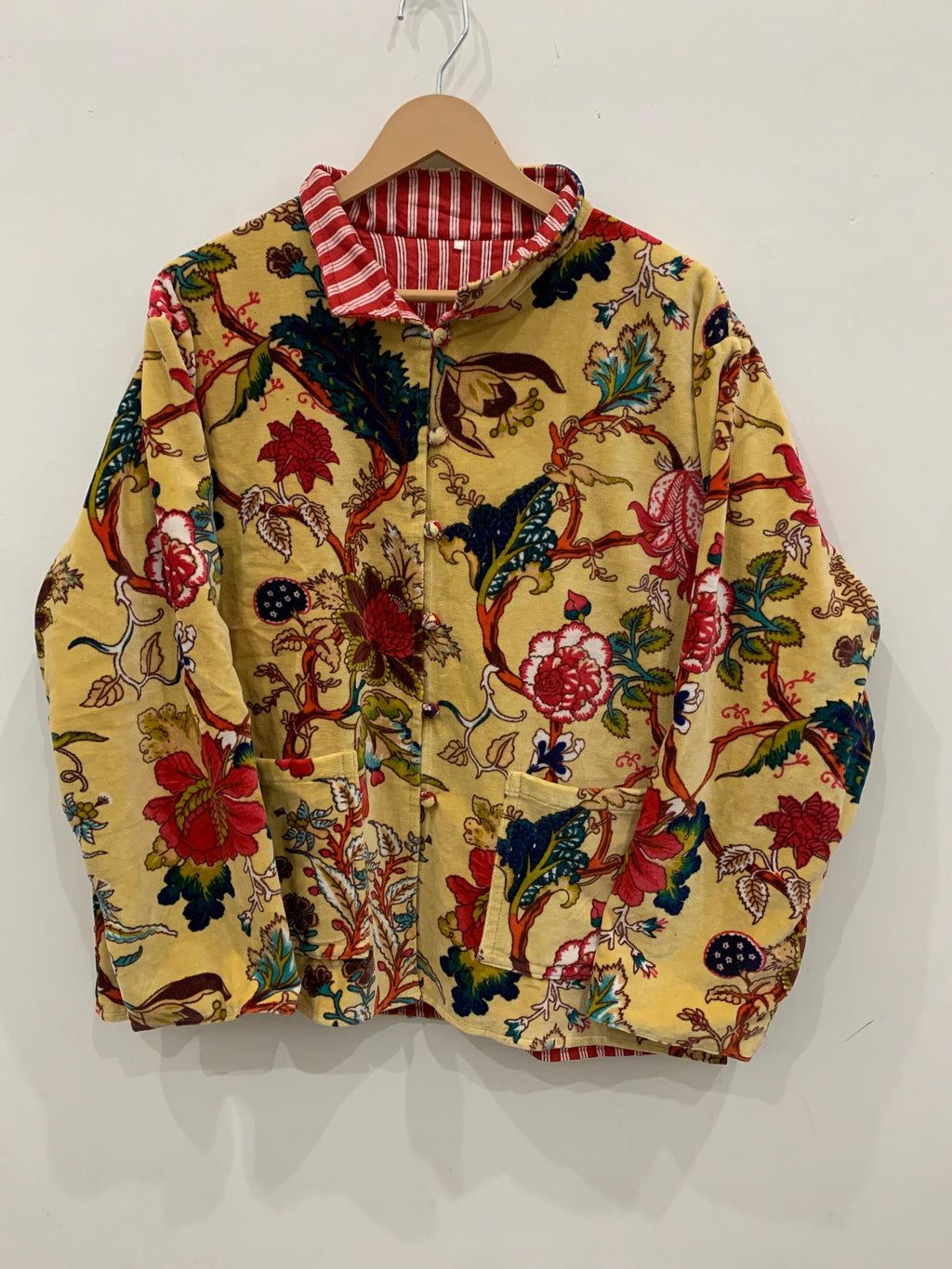 Mustard Floral Print Print Velvet Short Jacket | Front Open Jacket | Jungle Print Quilted Jacket , Outerwear, Travel Jacket, Gift For Her