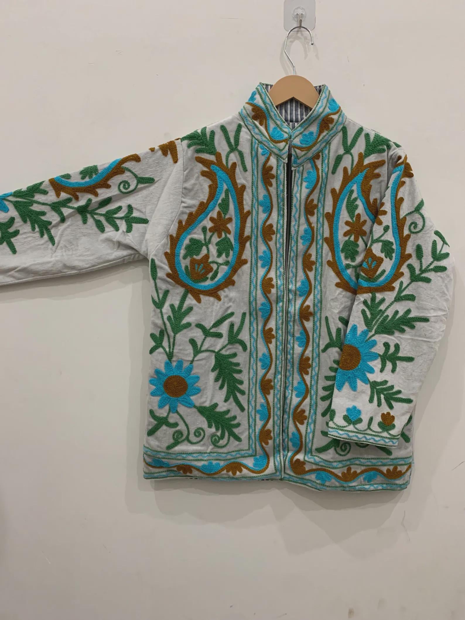 Boho Suzani Velvet Kimono Jacket | Hand Embroidered Short Coat | Vintage Ethnic Wear | Cropped Style Jacket | Winter Outfit | Gift for Her
