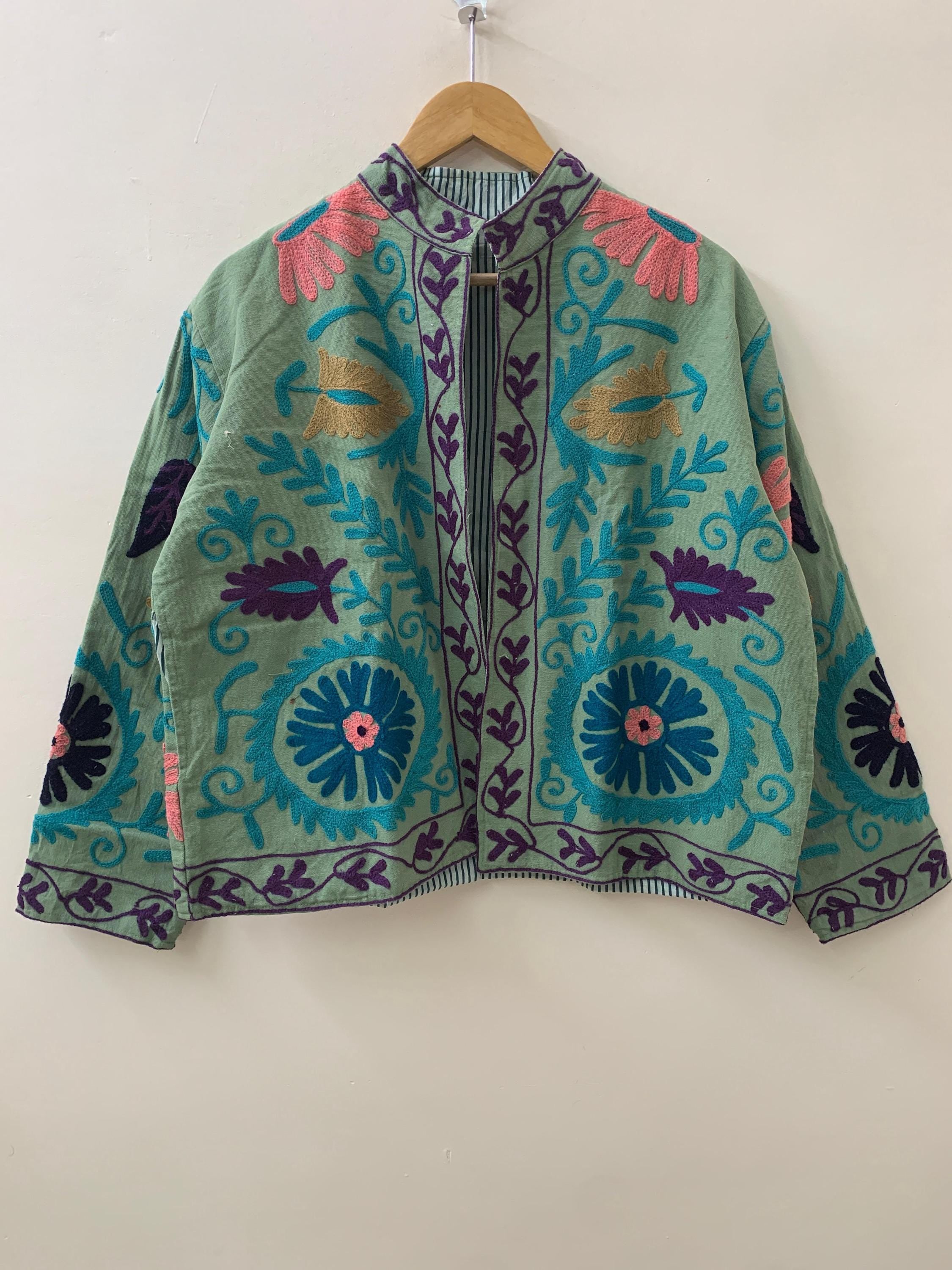Winter Suzani Jacket | Cotton Embroidered Coat | Ethnic Vintage Outerwear | Boho Chic Jacket | Handmade Suzani Coat | Gift For Her