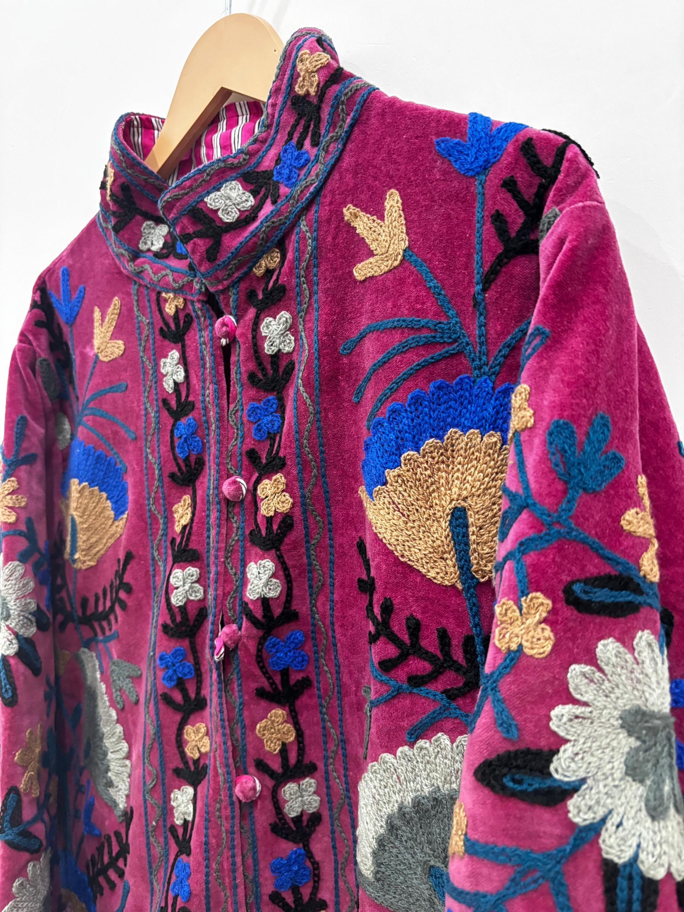 Velvet Suzani Embroidery Jacket Batton Coat, Winter Suzani Jacket, Velvet Kimono Coat, Suzani Coat, Outerwear, Travel Jacket, Gift For Her