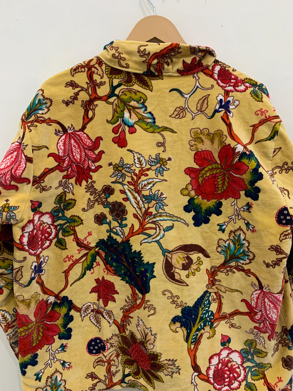 Mustard Floral Print Print Velvet Short Jacket | Front Open Jacket | Jungle Print Quilted Jacket , Outerwear, Travel Jacket, Gift For Her