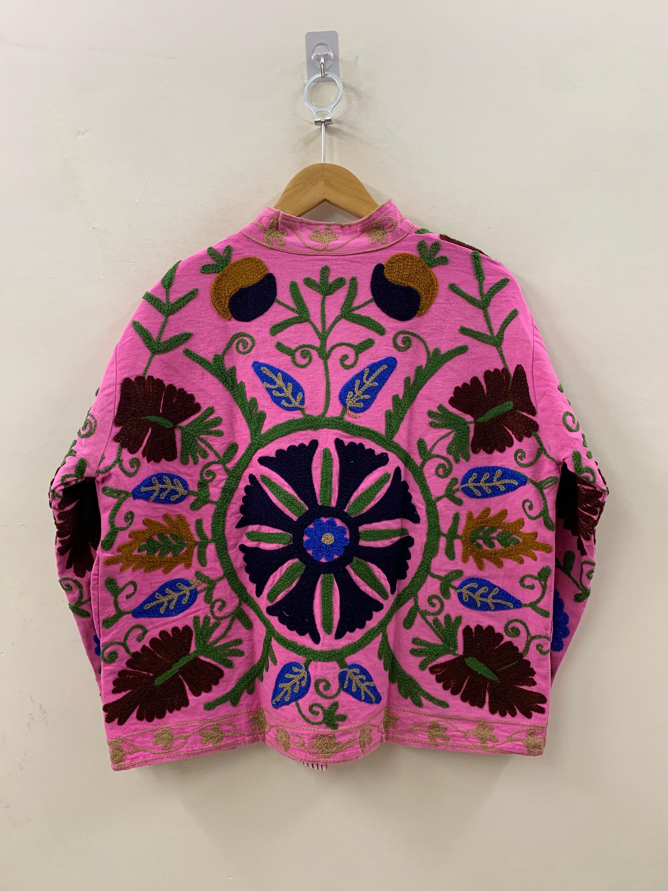 Floral Cotton Suzani Short Jacket – Embroidered Vintage Coat – Tribal Festival Kimono Jacket |Gift For Her | Duster Jacket |Bomber Chic Coat