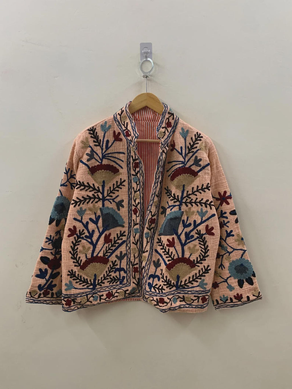 Suzani Cotton Short Coat, Women's Jacket, Indian Cotton Handmade Embroidery Coat, Suzani Cotton Boho Jacket, Gift For Her, Boho Suzani Coat