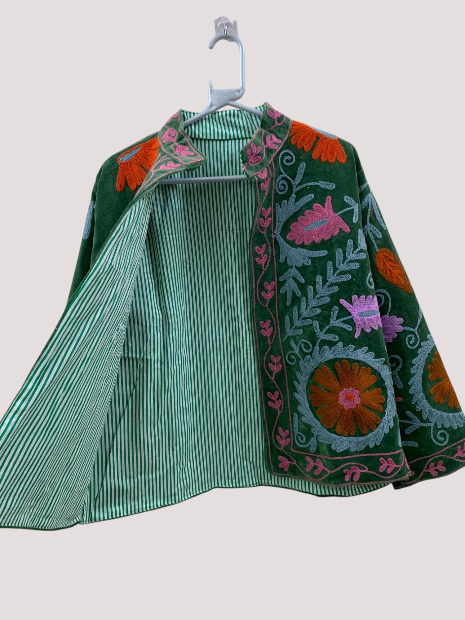Suzani Velvet Short Jacket | Indian Suzani Embroidery Jacket | Winter Wear Women's Jacket Coat | Suzani Coat | Gift For Her |Duster Jacket