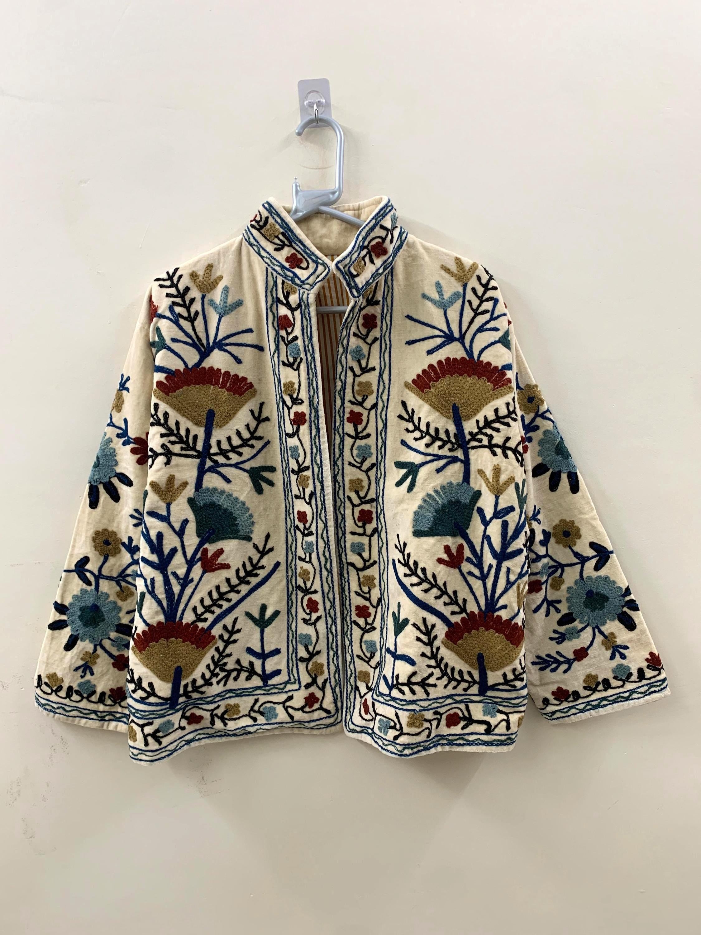 Velvet Suzani Jacket | Floral Embroidered Uzbek Coat | Boho Festival Outerwear | Vintage Bohemian Blazer | Women's Jacket | Gift for Her