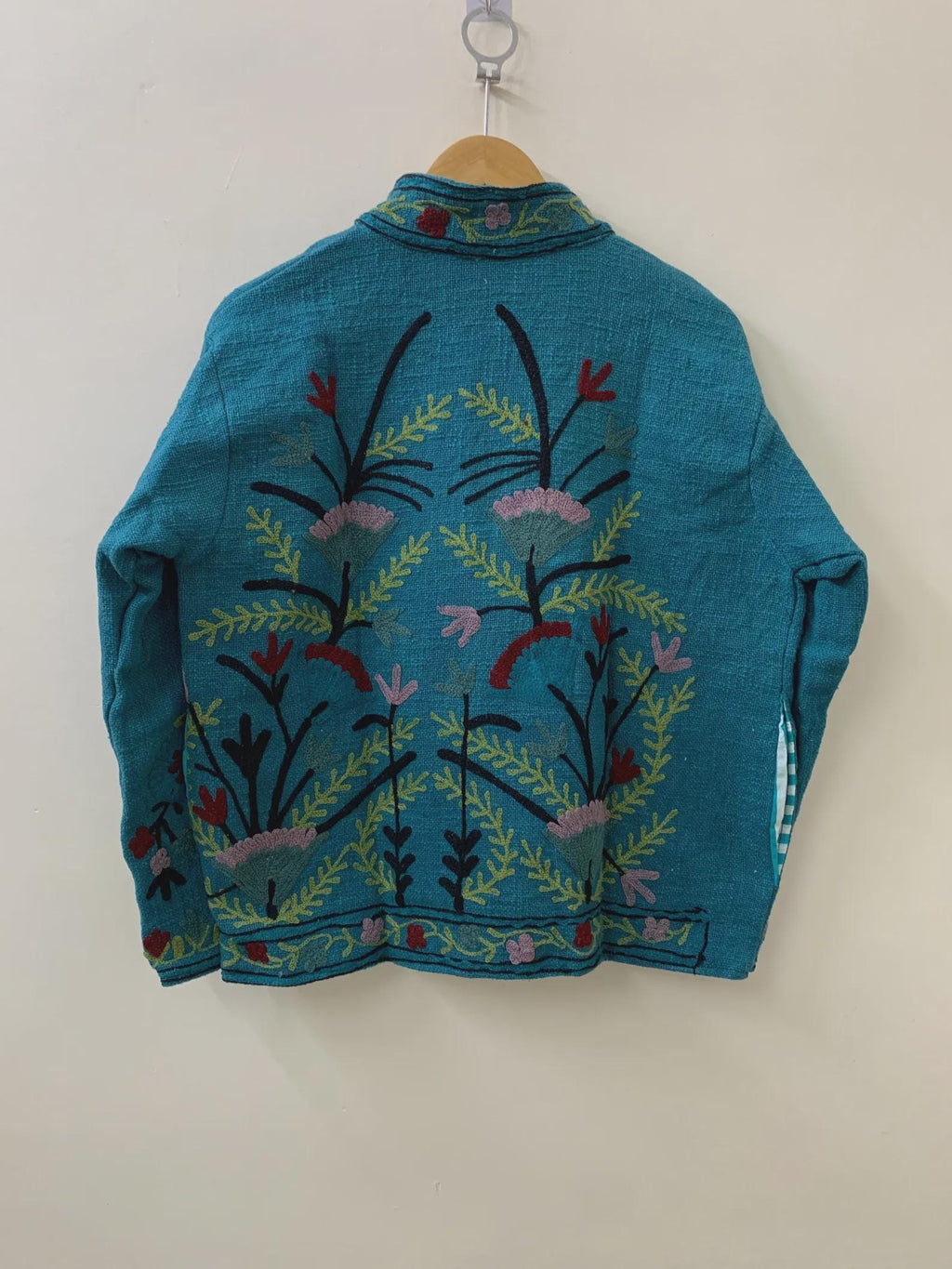 Blue TNT Suzani Short Jacket | Vintage Boho Embroidered Coat | Ethnic Uzbek Textile |Festival Kimono Jacket | Warm Outerwear |Gift For Her
