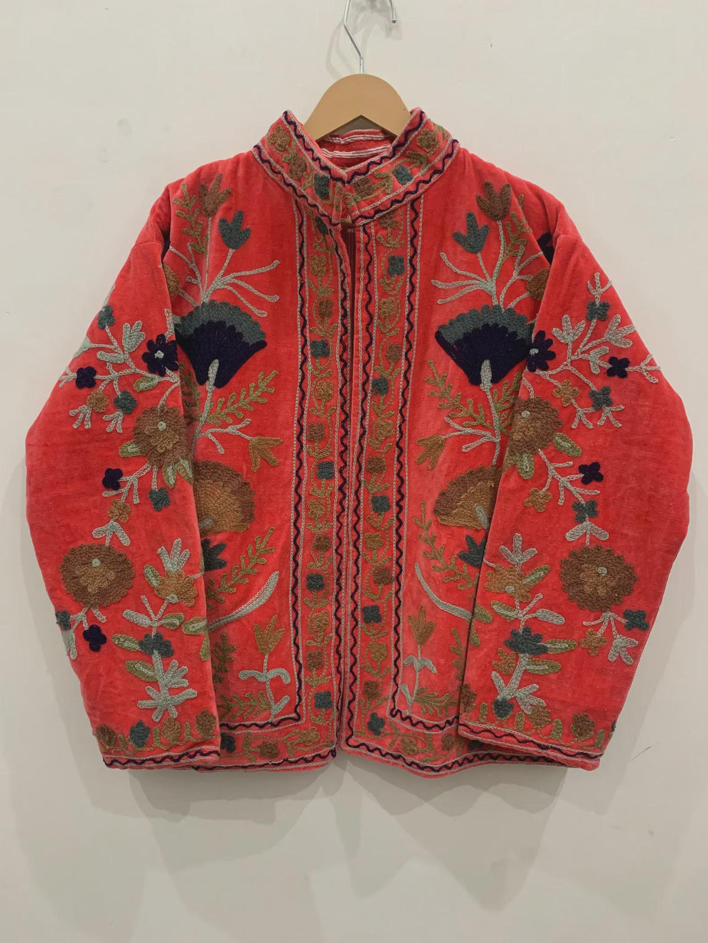Red Velvet Suzani Hand Embroidered Jacket | Winter Jacket | Unisex Coat | Vintage Bohemian Jacket | Warm Outerwear | Gift for Her
