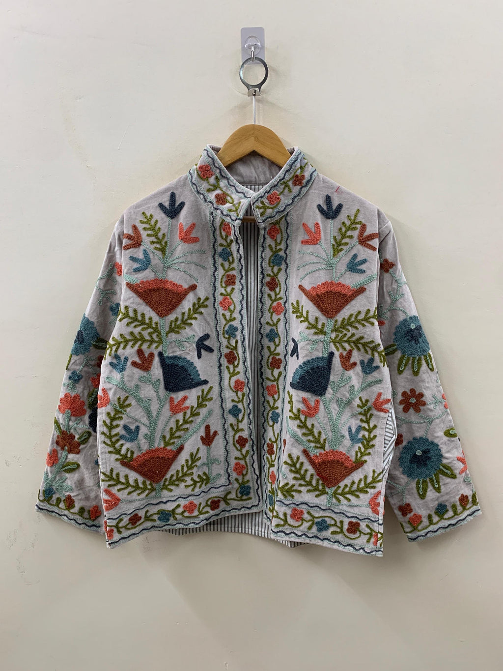 Velvet Suzani Embroidered Bohemian Coat | Floral Statement Jacket | Ethnic Handmade Outerwear | Duster Jacket | Boho Robe | Gift For Wife