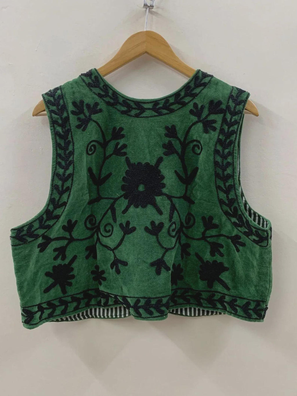 Green Velvet Suzani Vest | Hand Embroidered Floral Vest | Boho Sleeveless Waistcoat | Vintage Festival Jacket | Statement Bohemian Vest