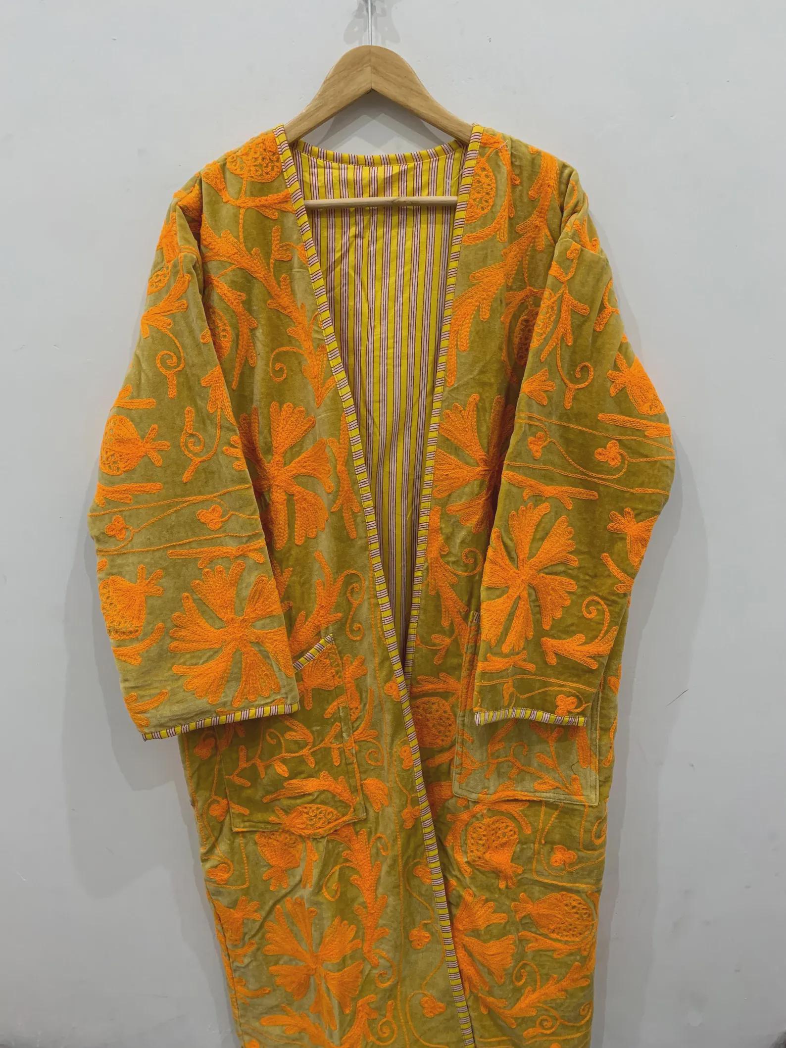 Handmade Bohemian Long Suzani Kimono Robe | Vintage Embroidered Duster Jacket | Uzbek Coat | Boho Festival Outfit | One Size | Duster Robe