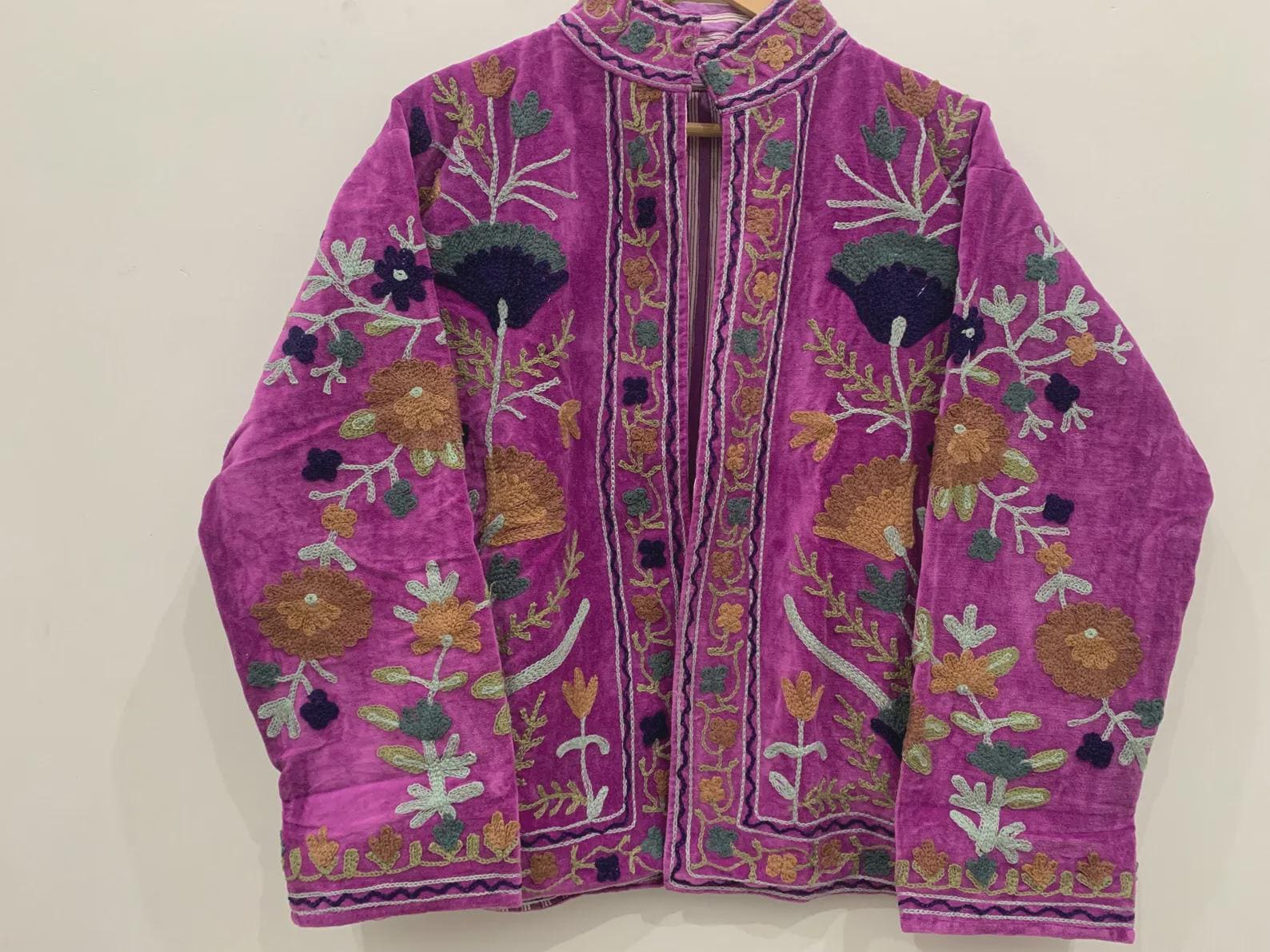 Purple Floral Suzani Embroidered Short Jacket | Suzani Bomber Women's Jacket | Embroidery Short Coat | Boho Jacket Coat | Gift For Her