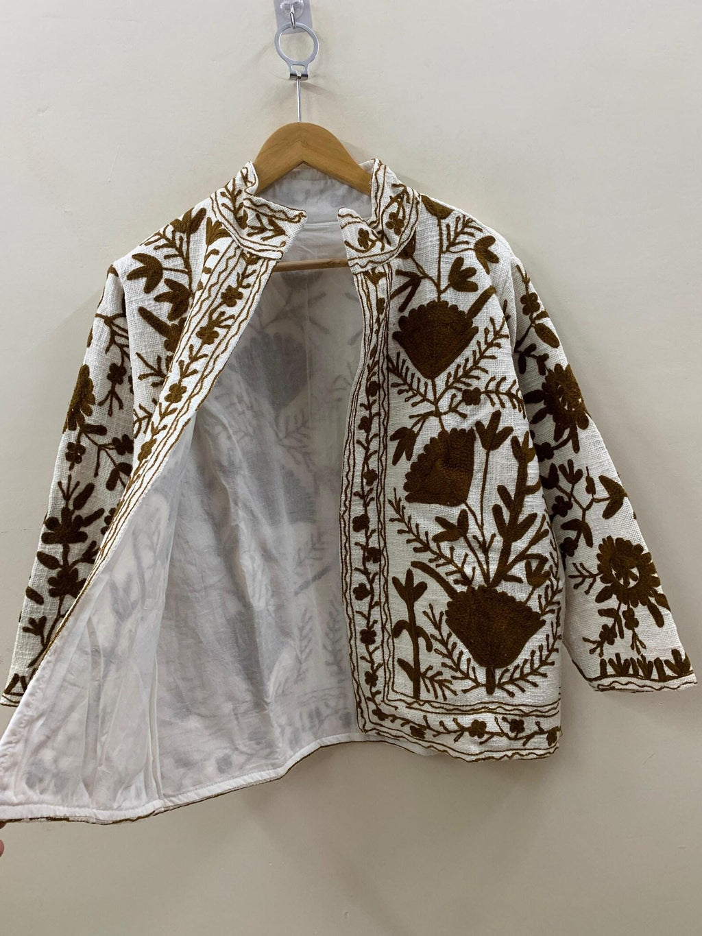 Indian Suzani Women Short Coat, Women's Jacket, Cotton Handmade Embroidery Coat, Suzani Cotton Boho Jacket, Gift For Her, Boho Suzani Coat