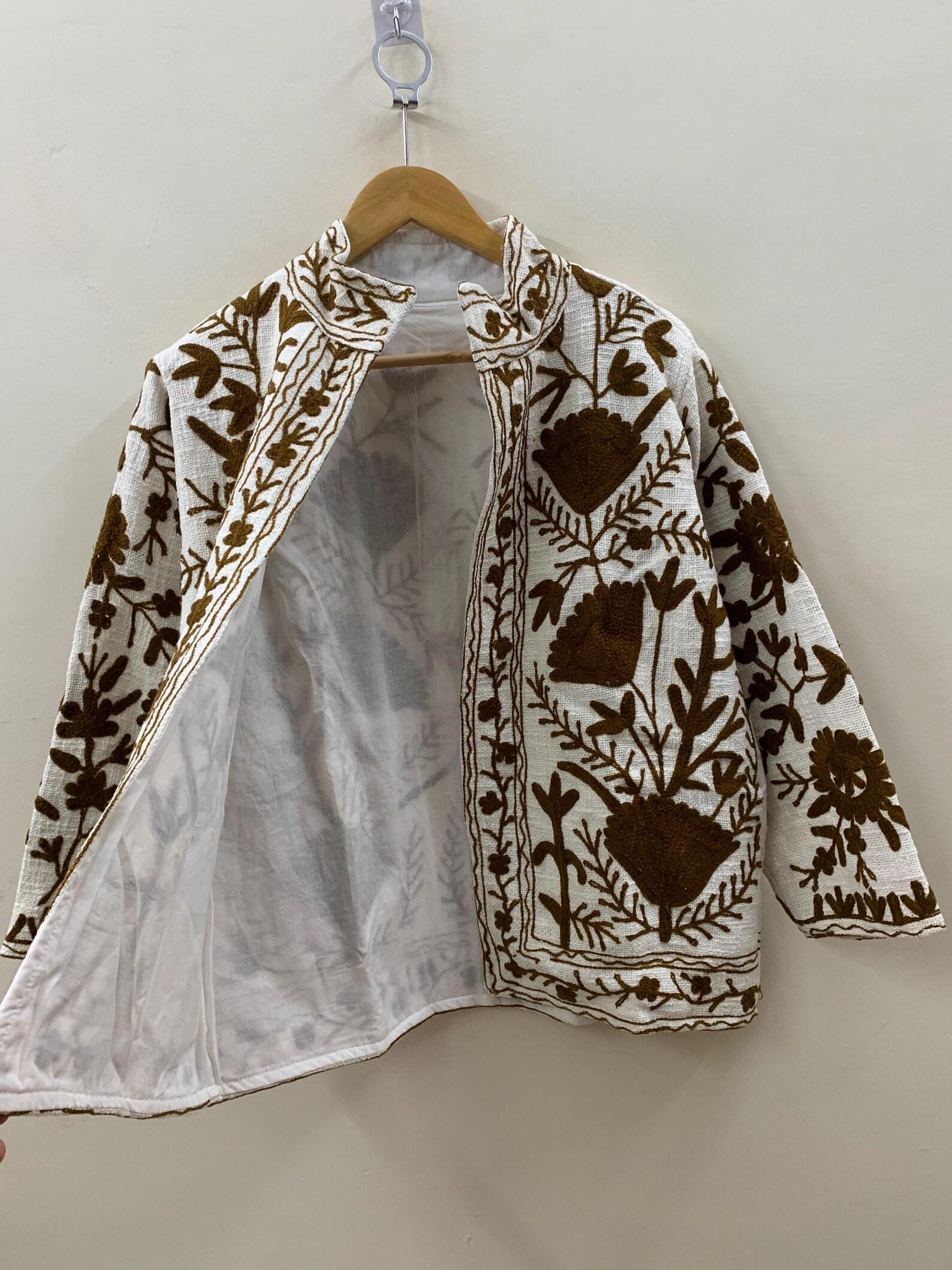 Indian Suzani Women Short Coat, Women's Jacket, Cotton Handmade Embroidery Coat, Suzani Cotton Boho Jacket, Gift For Her, Boho Suzani Coat