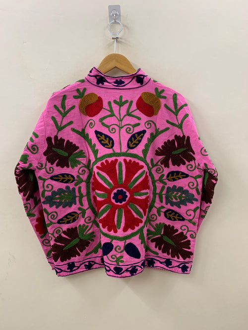 Boho Cotton Suzani Short Jacket – Embroidered Vintage Coat – Tribal Festival Kimono Jacket | Gift For Her | Duster Jacket | Bomber Chic Coat