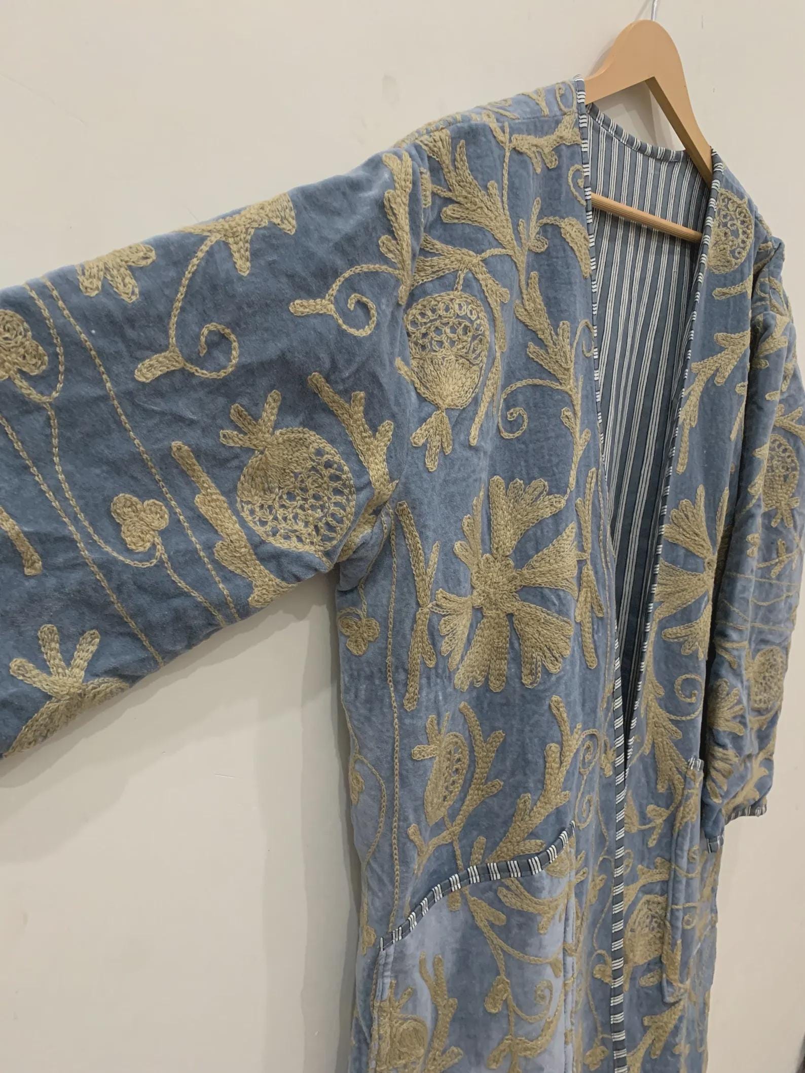 Handmade Suzani Kimono Robe Long Boho Jacket | Vintage Embroidered Uzbek Textile Coat | Festival Duster | Unique Bohemian Style| Duster Robe