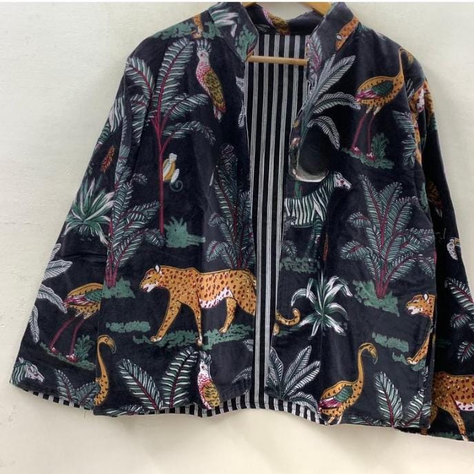 Printed Velvet Short Jacket | Suzani Embroidered Velvet Winter Jacket | Handmade Short Festival Coat | Winter Kimono Jacket | Gift For Wife