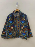 Ethnic Traditional Suzani Velvet Cropped Winter Jacket | Handmade Embroidered Boho Coat | Short Festival Kimono Outerwear | Gift for Her