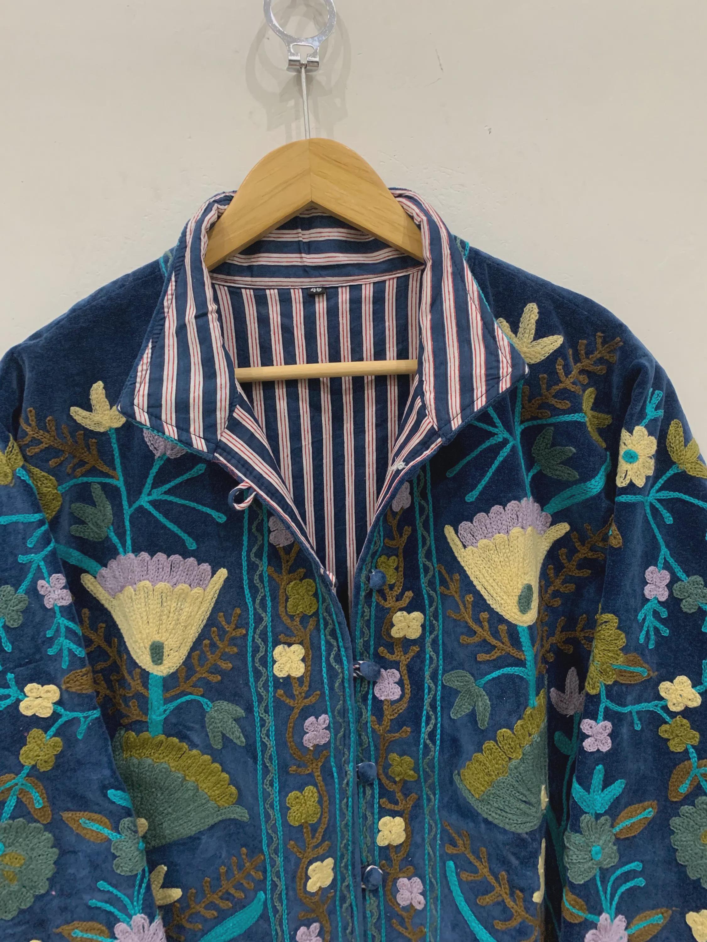 Vintage Velvet Suzani Jacket | Floral Embroidered Jacket | Winter Kimono Jacket | Winter Warm Coat | Handmade Jacket | Gift for Her