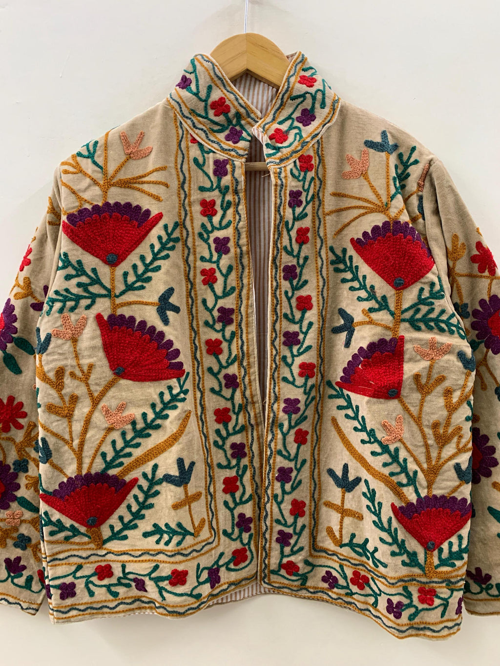 Hand Embroidered Suzani Short Velvet Jacket | Button Front Winter Outerwear | Short Jacket | Spring Jacket | Gift For Her |Velvet Coat