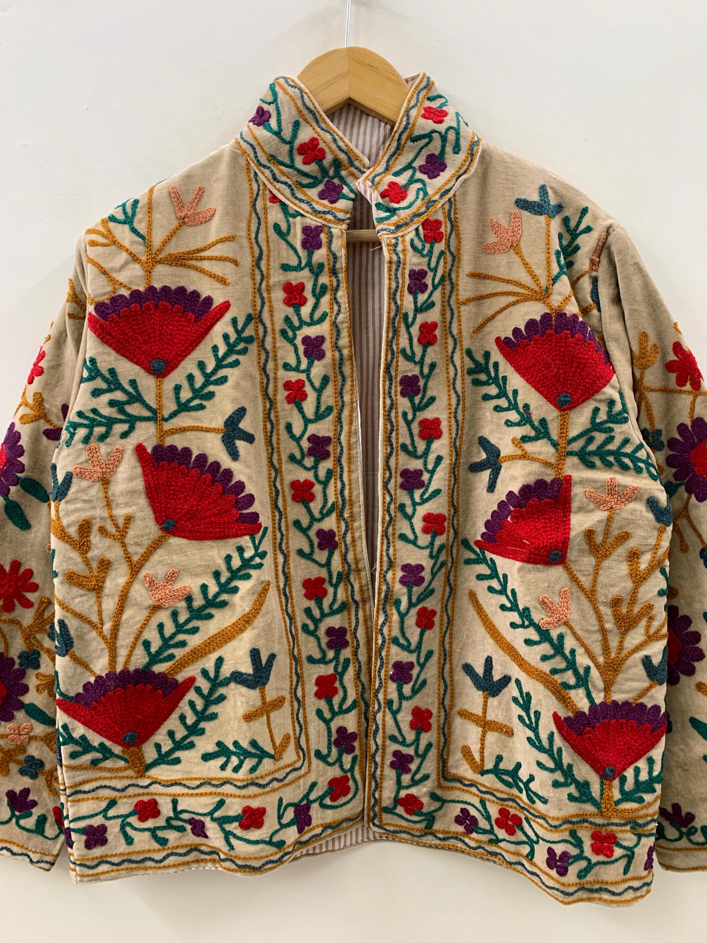 Hand Embroidered Suzani Short Velvet Jacket | Button Front Winter Outerwear | Short Jacket | Spring Jacket | Gift For Her |Velvet Coat