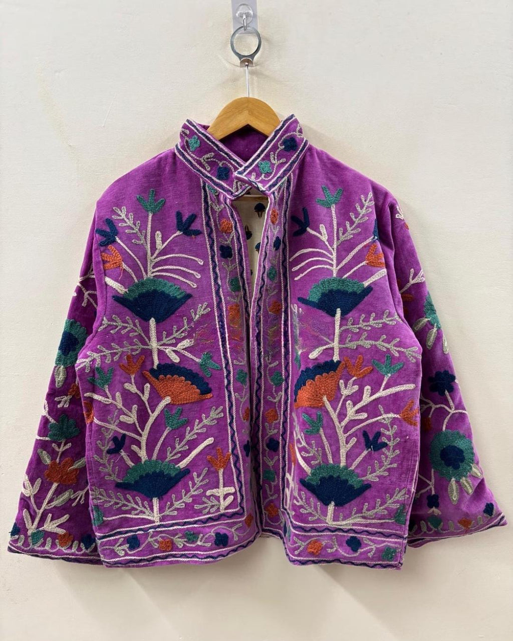 Velvet Suzani Winter Short Jacket |Boho Floral Jacket | Bomber Suzani Jacket | Winter Warmed Coat | Gift For Her | Duster Boho Coat