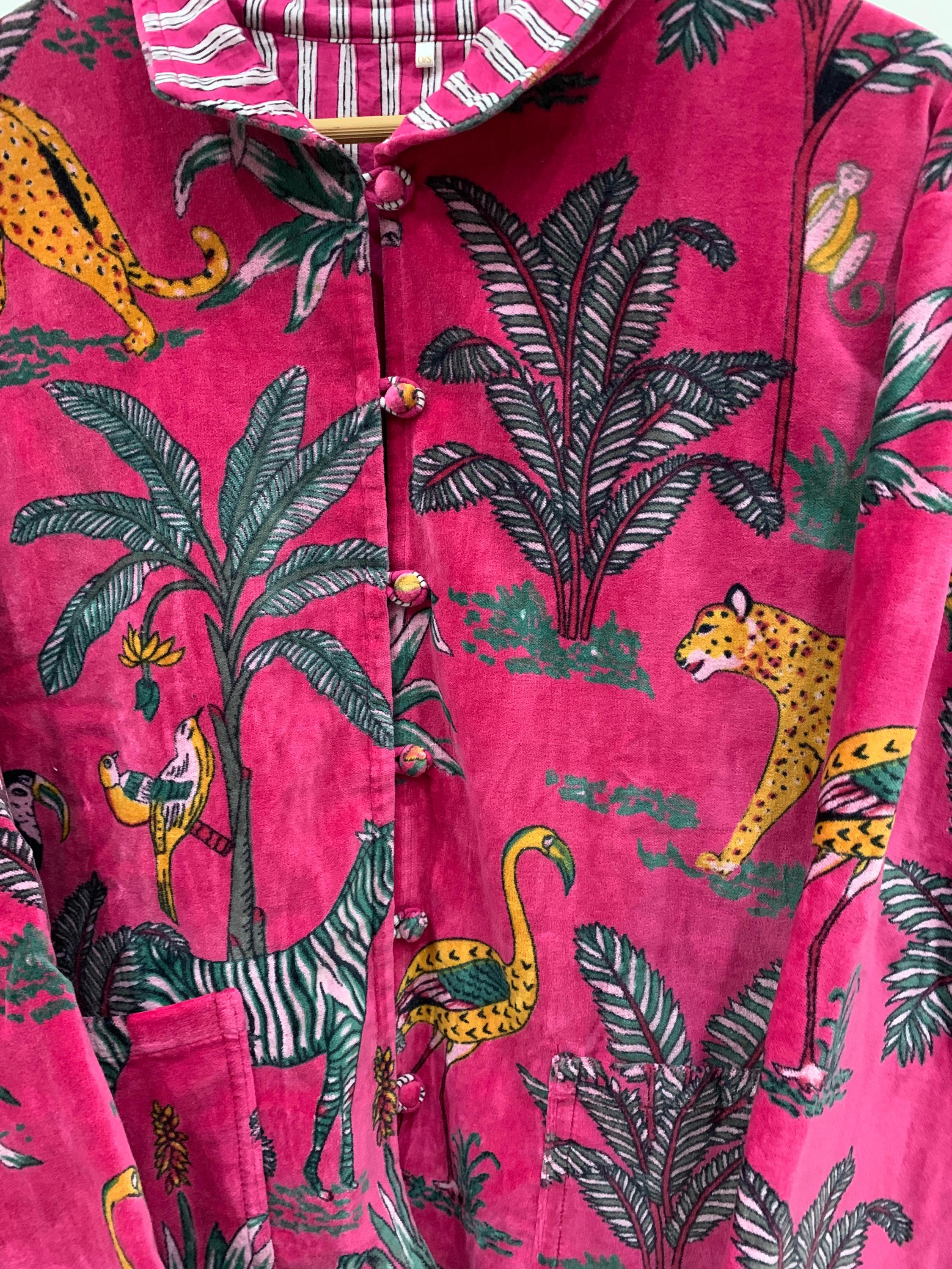 Palm Print Print Velvet Short Jacket | Front Open Jacket | Jungle Print Quilted Jacket Boho Style, Outerwear, Travel Jacket, Gift For Her