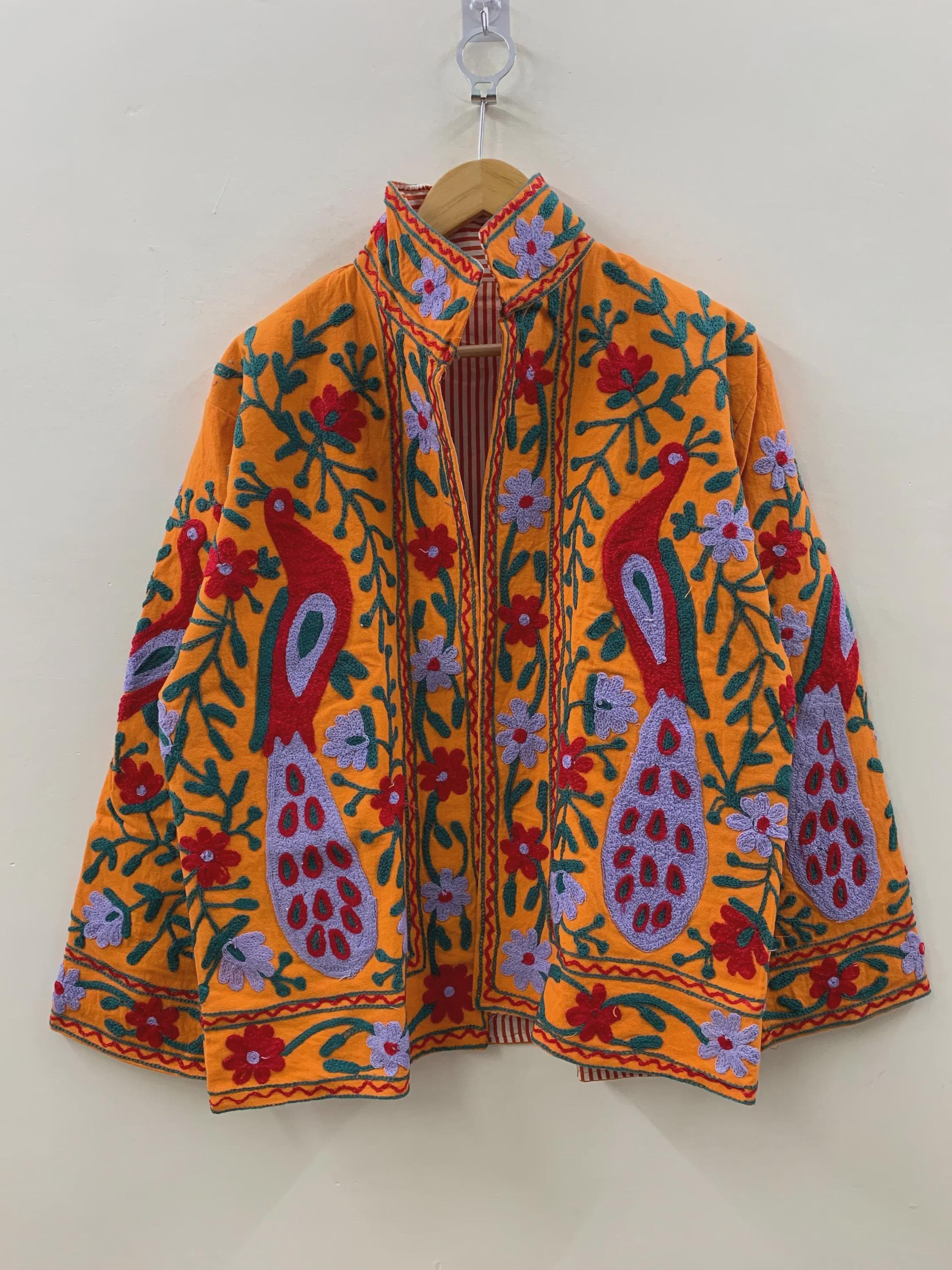 Handmade Cotton Suzani Jacket | Boho Embroidered Coat | Ethnic Floral Peacock Jacket | Colorful Festival Clothing | Bohemian Outerwear |Gift