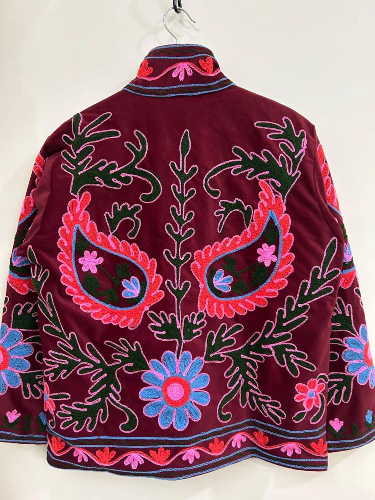 Floral Suzani Embroidered Velvet Winter Jacket | Handmade Short Festival Coat | Festival Outfit | Winter Coat | Traditional Jacket