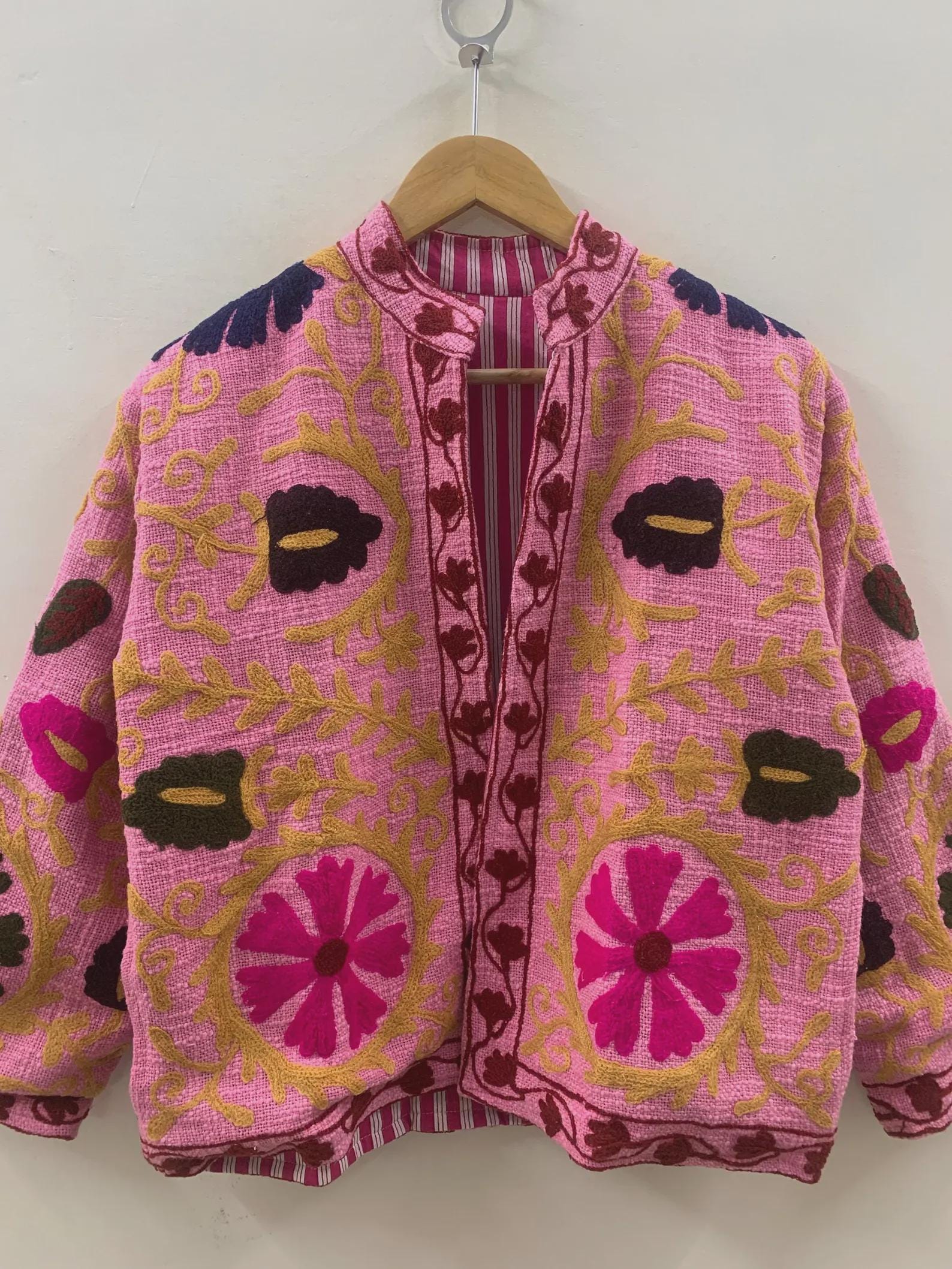 Floral Suzani TNT Fabric Short Jacket | Long Sleeve Spring Bomber Jacket | Gift For Her