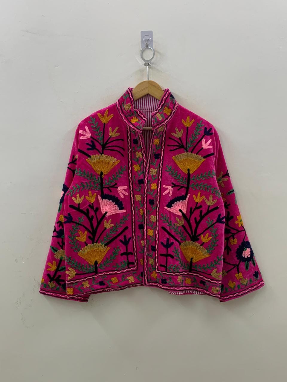 Suzani Velvet Short Boho Jacket | Embroidered Vintage Ethnic Coat | Women’s Bomber Jacket |Winter Outerwear | Festival Jacket | Gift for Her