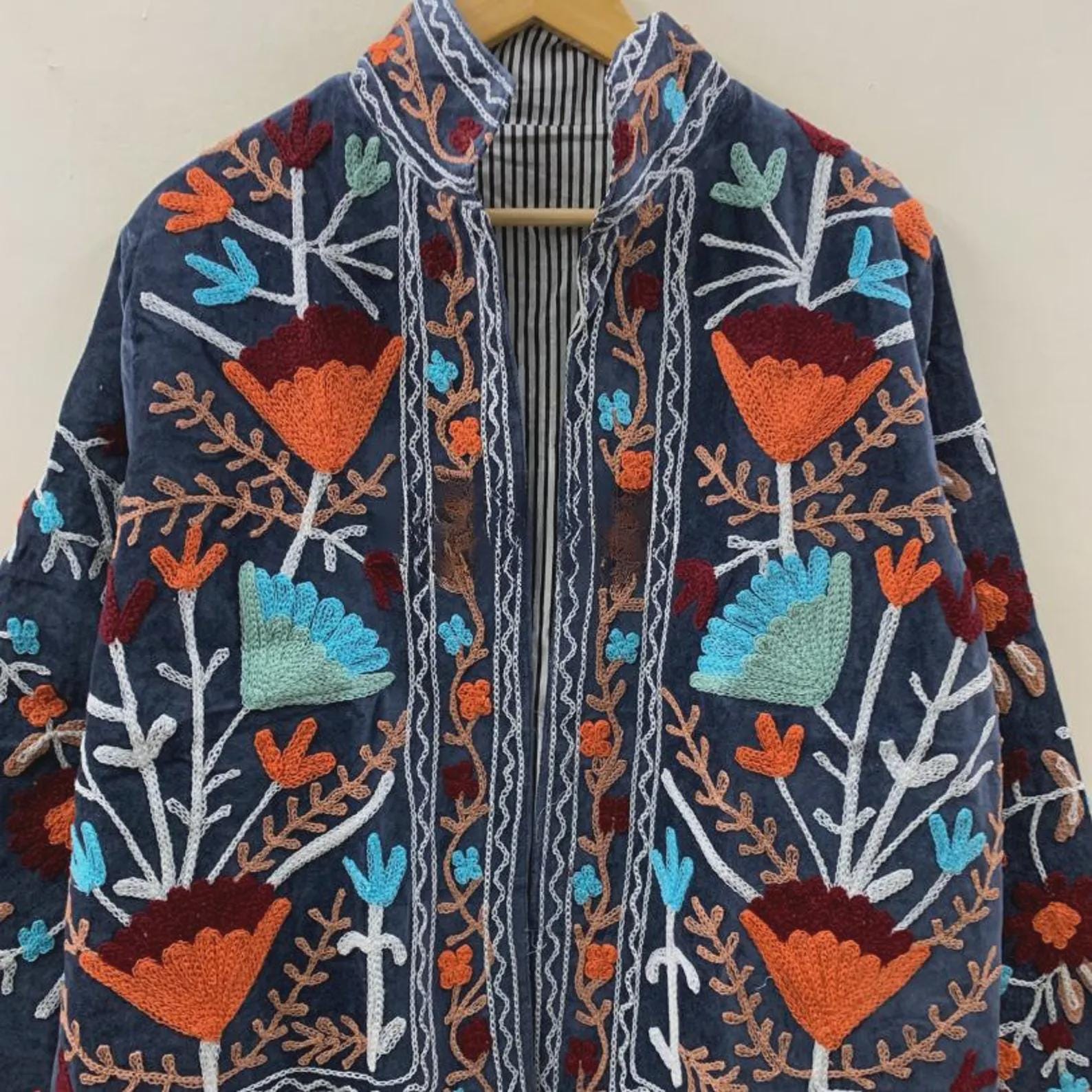 Handmade Suzani Velvet Short Jacket | Suzani Embroidery Jacket |Winter Women's Jacket | Suzani Coat | Gift For Her |Duster Indian Jacket
