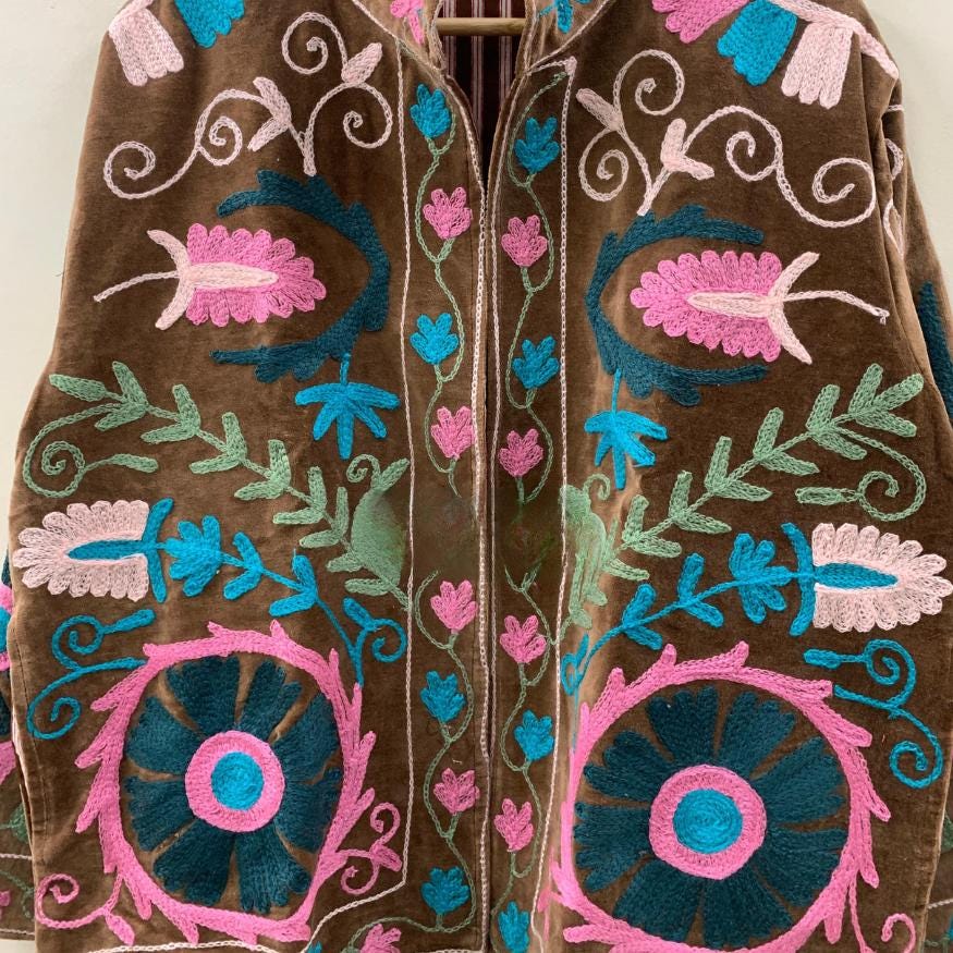 Suzani Embroidered Velvet Winter Jacket | Handmade Short Festival Coat | Ethnic Bohemian Outerwear | Winter Kimono Jacket | Gift For Wife