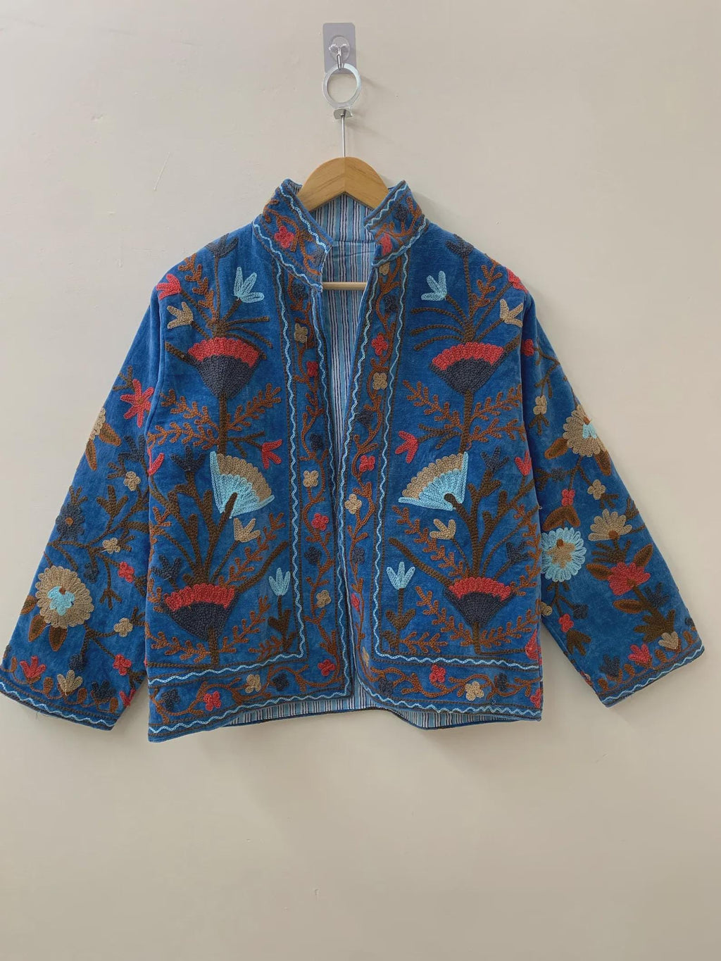 Boho Suzani Velvet Kimono Jacket | Traditional Embroidered Coat | Handmade Bohemian Kimono Jacket Women | Winter Velvet Coat | Gift for Her