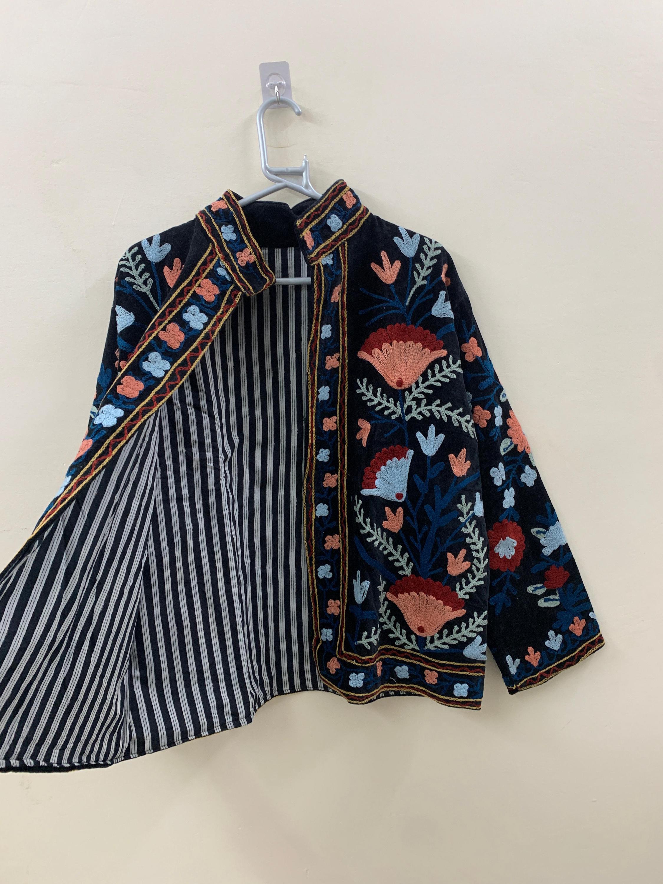 Embroidered Velvet Floral Suzani Short Jacket – Boho Jacket, Uzbek Handmade Coat, Vintage Festival Outerwear, Bohemian Blazer - Gift For Her