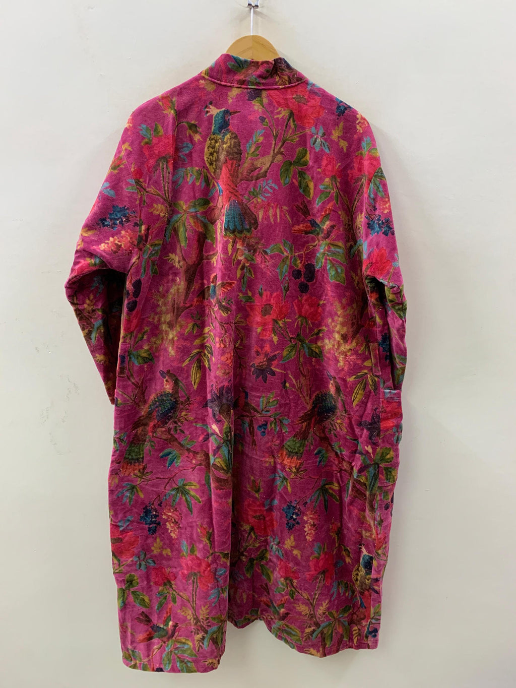 Pink Floral Print Velvet Kimono Robe | Bold Animal Print Loungewear | Soft Boho Dressing Gown with Belt |Statement Kimono Jacket| Glam Robe