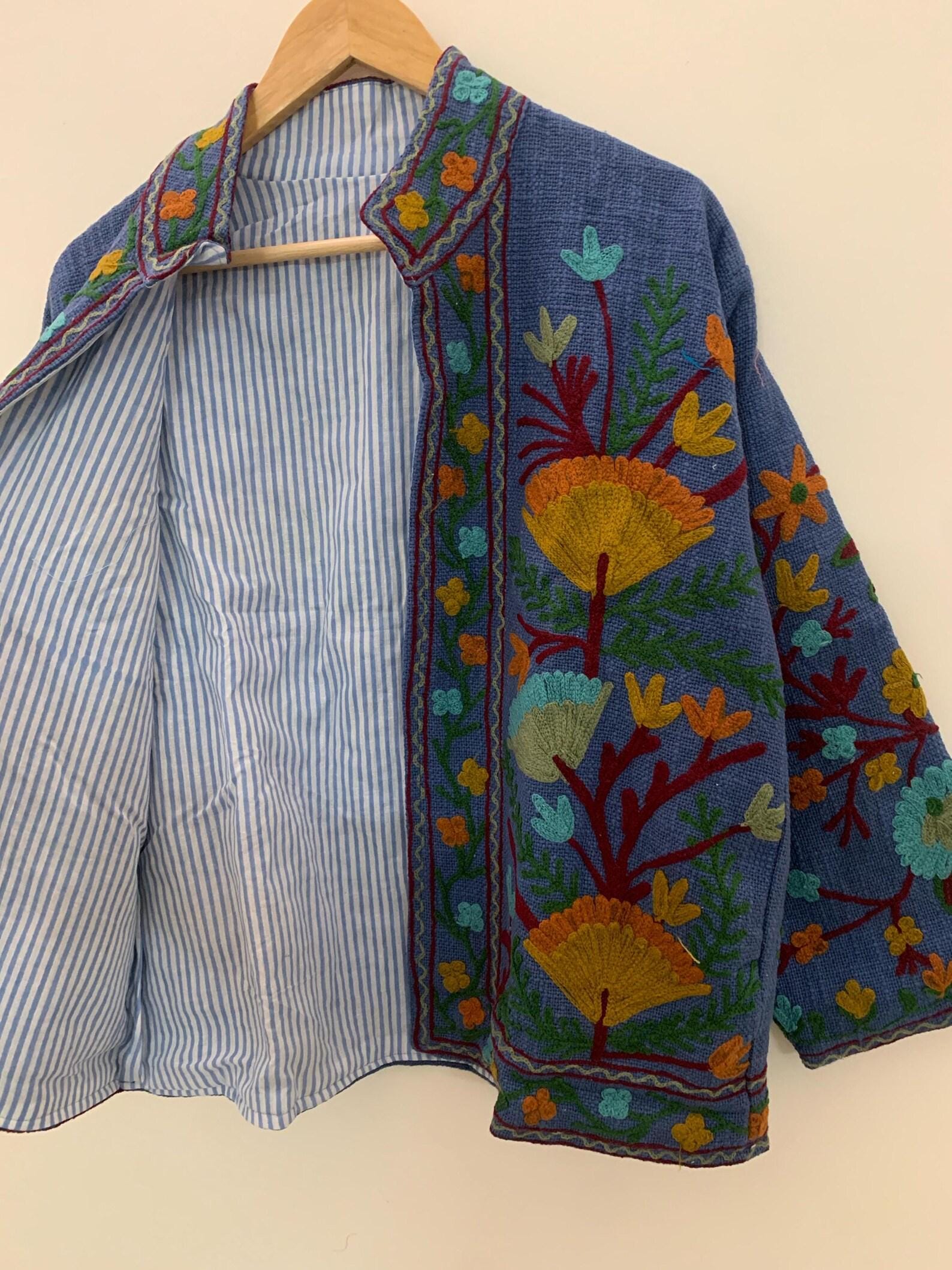 Embroidered TNT Suzani Short Summer Jacket | Floral Coat Robe | Ethnic Uzbek Textile | Festival Kimono Jacket |Warm Outerwear |Gift For Her
