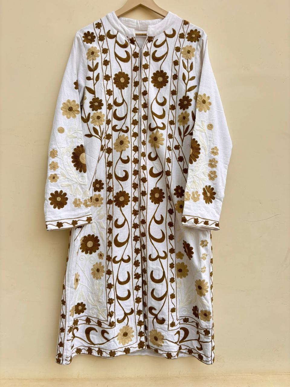 White Suzani Velvet Kimono |Unisex Kimono Cardigan | Beachwear Kimono Jacket |Hand Embroidered Kimono | Winter Warm Kimono | Gift for Her