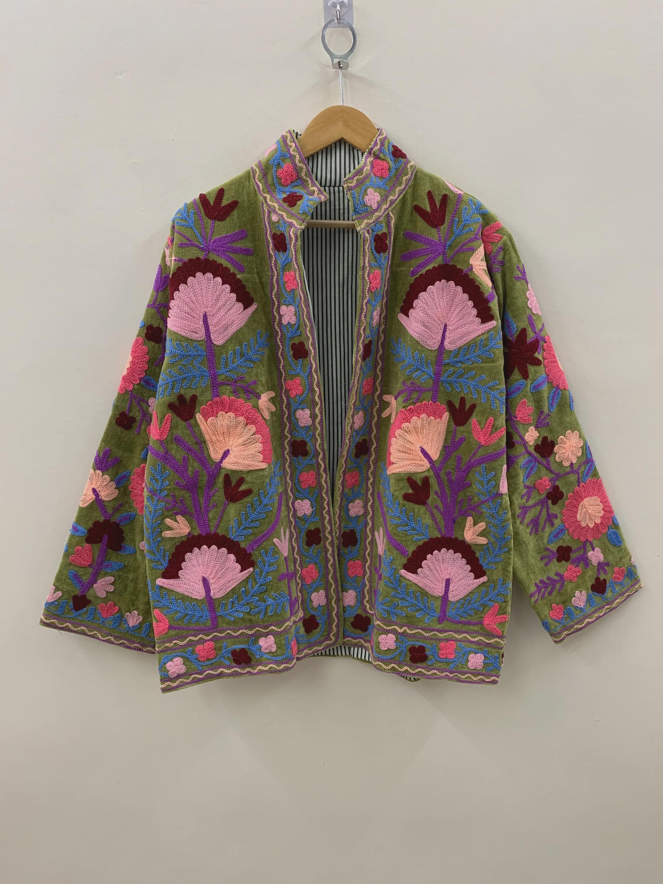 Velvet Suzani Hand Embroidered Jacket | Partywear Tailored Jacket |Bomber Coat | Hippie Jacket | Vintage Coat | Gift For Her | Winter Coat