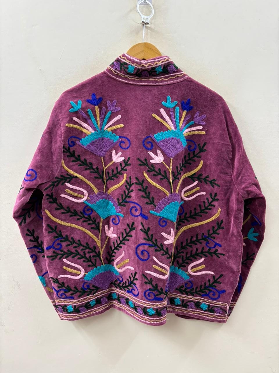 Purple Handmade Velvet Suzani Jacket | Embroidered Floral Boho Coat | Gift For Her